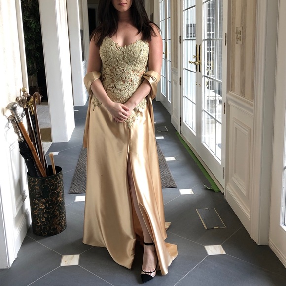Jovani Gold and Embellished Prom or Evening Gown - Picture 1 of 8